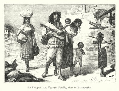Eine Auswanderer- und Vagabundenfamilie nach einem Erdbeben (Gravur) von European School