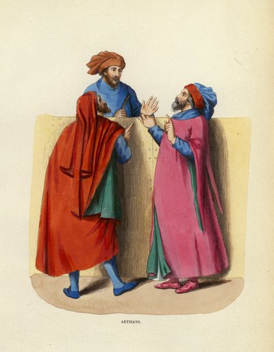 Handwerker (farbige Gravur) von European School