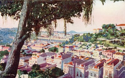 Vogelperspektive des antiken Carioca-Viadukts, über den heute die elektrischen Straßenbahnen zum Santa Thereza Hill, dem International Hotel und Corcovado fahren von European School