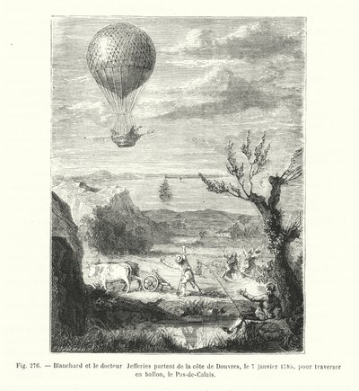 Blanchard und Dr. Jefferies starten von der Küste von Dover am 7. Januar 1785, um den Ärmelkanal im Ballon zu überqueren von European School