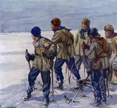 Captain Scotts Gruppe erreicht den Südpol zu spät und entdeckt, dass Roald Amundsen sie geschlagen hat von European School