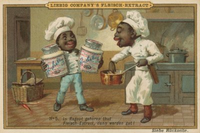 Karikatur Afrikaner kochen mit Leibig Fleischextrakt von European School