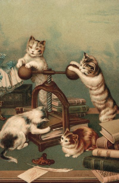 Komische Katzen, die Bücher pressen von European School