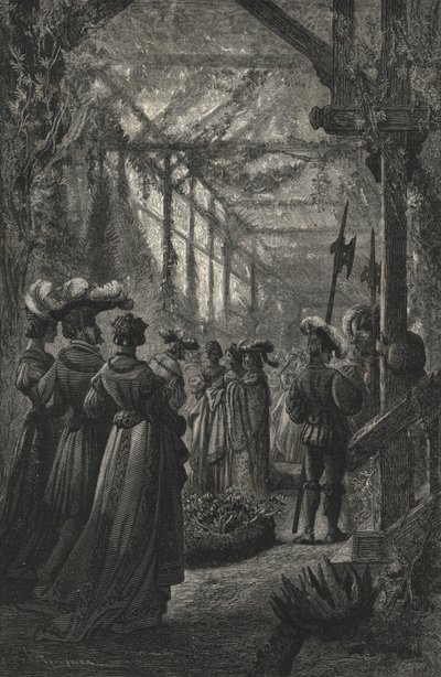 Fest in einem Gewächshaus, nach einer Gravur aus dem 15. Jahrhundert (Gravur) von European School