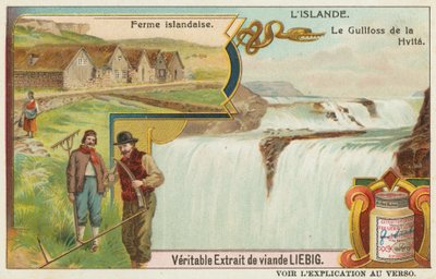 Isländischer Bauernhof und der Gullfoss (Goldener Wasserfall) an der Hvita von European School