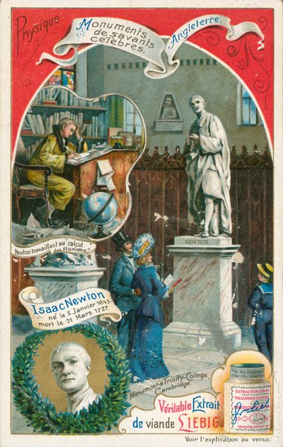 Isaac Newton, Liebig-Karte, frühes 20. Jahrhundert von European School