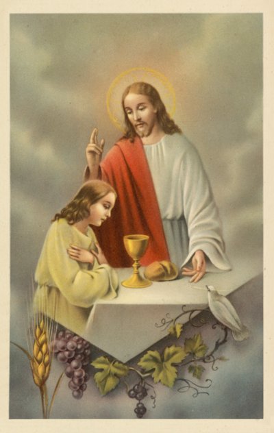 Jesus Christus segnet ein Mädchen bei der Erstkommunion von European School