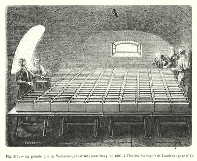 Die große Batterie von Wollaston, gebaut für Davy, 1807, an der Royal Institution in London von European School