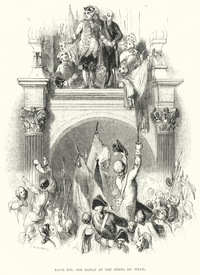 Ludwig XVI. und Bailly im Hôtel de Ville (Gravur) von European School