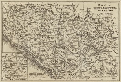 Karte von Herzegowina, Bosnien, Serbien und Montenegro (Gravur) von European School