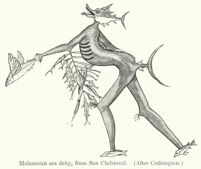 Melanesische Meeresgottheit, von San Christoval (Gravur) von European School