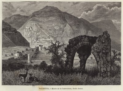 Palästina, Berg der Versuchung, von Jericho aus gesehen von European School