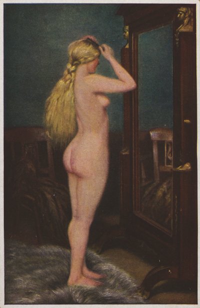 Porträt einer nackten Frau mit langen blonden Haaren von European School