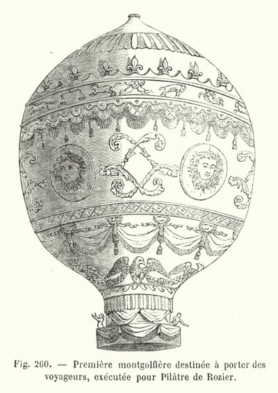 Erste Montgolfière für Passagiere, ausgeführt für Pilatre de Rozier (Stich) von European School