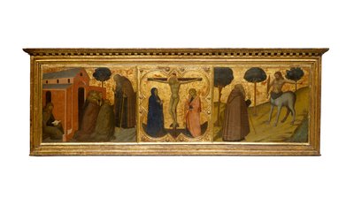 Der heilige Antonius der Abt predigt; Christus am Kreuz mit der Jungfrau und dem heiligen Johannes; der heilige Antonius der Abt und der Zentaur von European School