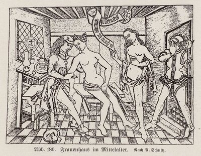 Szene in einem Frauenhaus, einem spätmittelalterlichen deutschen Bordell von European School