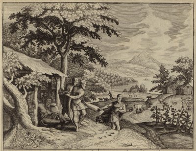 Sem und Japhet bedecken die Blöße ihres Vaters Noah (Gravur) von European School