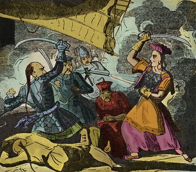 Shing Shi oder Ching Shih (gestorben 1844). Chinesische Piratenfrau des 19. Jahrhunderts. Sie kommandierte eine echte Flotte, mit der sie Admiral Kwo Lang besiegte. von European School