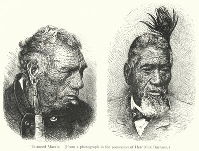 Tätowierte Maoris (Gravur) von European School
