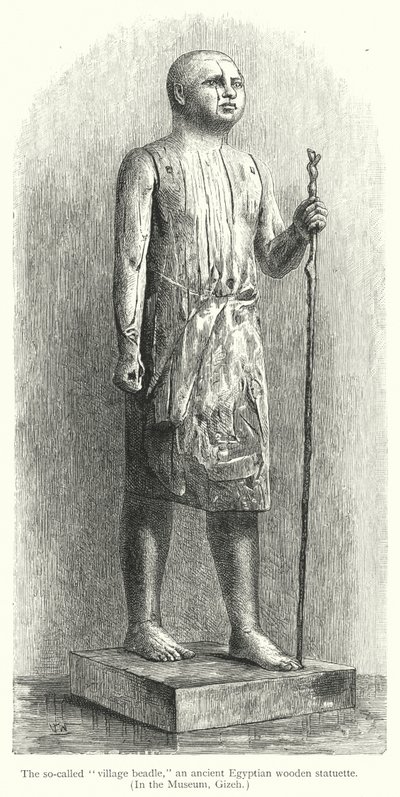 Der sogenannte "Dorfpolizist", eine altägyptische Holzstatuette (Gravur) von European School