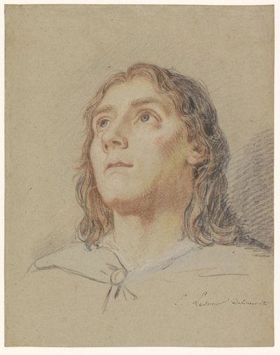Kopf eines aufblickenden Jünglings mit langem Haar von Eustache Lesueur