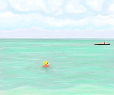 Frau schwimmt mit Hund im Ozean von Evan Sklar