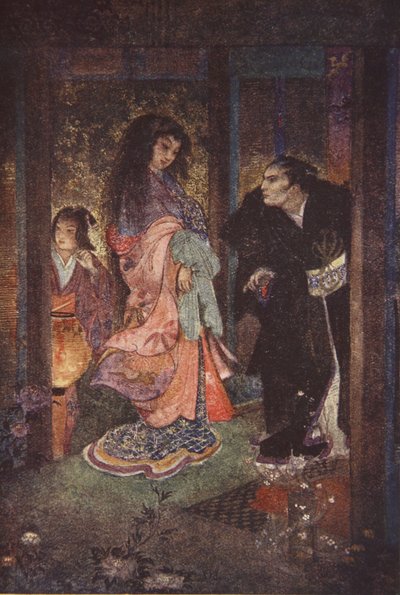 Shinzaburo erkannte Tsuyu und ihre Dienerin Yone, Illustration aus 