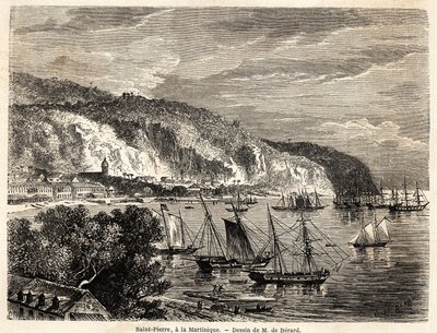 Ansicht von Saint Pierre, in Martinique, Zeichnung von Auguste de Berard (1824-1881), zur Illustration der Reisen in die Westindischen Inseln, in den Jahren 1858-1859, von Anthony Trollope (1815-1882). Gravur in „Le tour du monde, nouveau journal des voyag von Evremond de (after) Berard