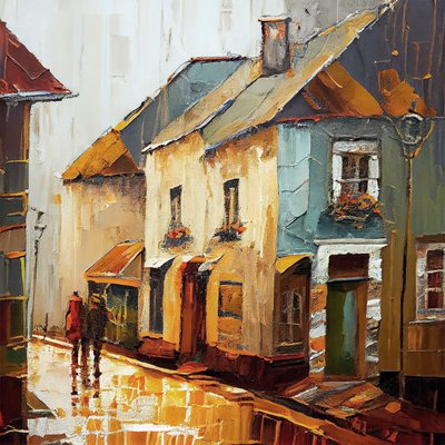 Eine Dorfstraße, abstrakte Malerei von F. Abderrahim