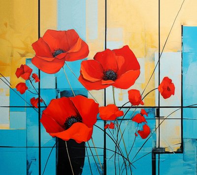 Abstrakter Mondrian, Mohnblumen von F. Abderrahim