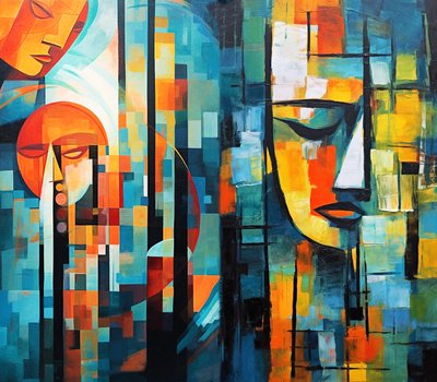 Abstrakte figurative bunte Malerei, druckbare digitale Kunst von F. Abderrahim