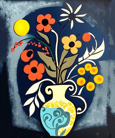 Abstraktes impressionistisches Gemälde von Blumen in einer Vase von F. Abderrahim