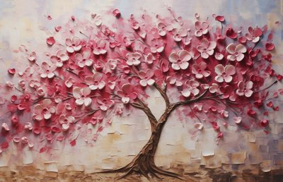 Braune Blumenharmonie: Ölgemälde eines blühenden Baumes von F. Abderrahim