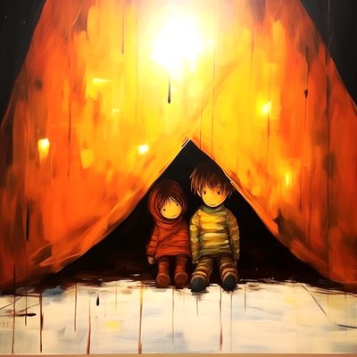 Zeichnung von zwei unschuldigen Kindern, surreale Wandkunst | Leinwanddrucke von F. Abderrahim