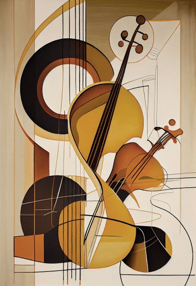 Musik abstrakt, eine Violine Ölmalerei von F. Abderrahim