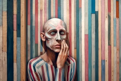 Surrealistisches Gemälde eines traurigen Mannes, inspiriert von Giorgio de Chirico von F. Abderrahim