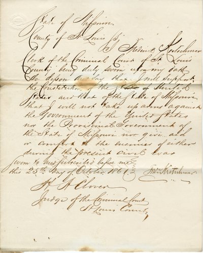 Loyalitätseid von Frederick Kretschmar, Staat Missouri, County of St. Louis von F. Kretschmar