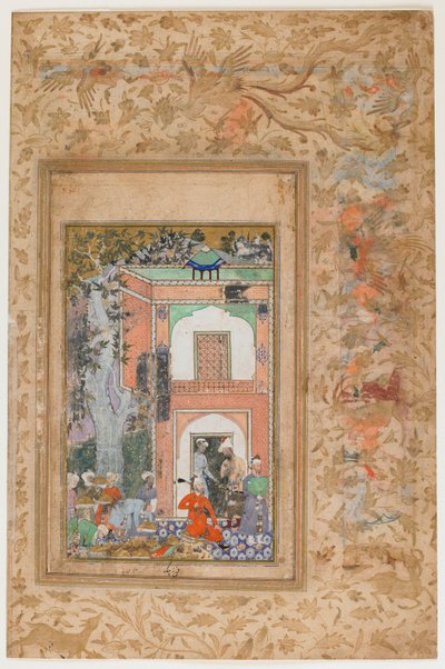 Babur unterhält sich im Palast von Sultan Ibrahim Lodi aus einem Baburnama von Farrukh Beg