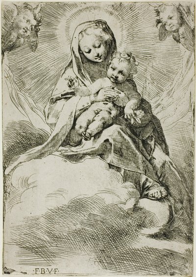Madonna und Kind auf Wolken von Federico Barocci