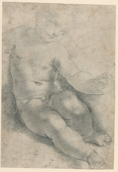 Studie für das Christkind in der Madonna von S. Simone (recto); Landschaftsstudie (verso) von Federico Barocci