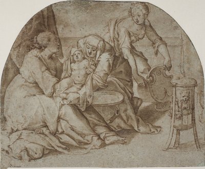Das Jesuskind wird von Maria, Anna und einer Magd gebadet von Federico Zuccaro