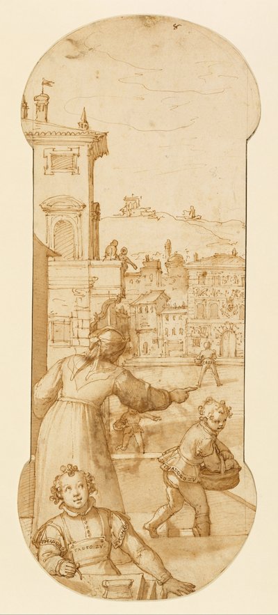 Taddeo von der Frau des Kalabresen auf eine Besorgung geschickt von Federico Zuccaro