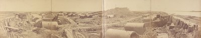 Rückseite des Taku-Nordforts nach seiner Eroberung, zeigt den Rückzug der chinesischen Armee von Felice Beato