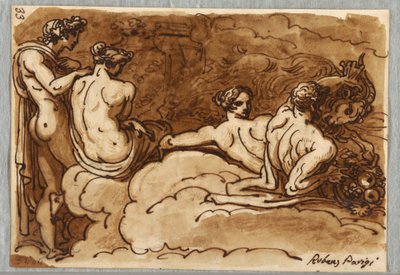 Vier Figuren mit einer Ziege, auf Wolken, Studie nach Rubens von Felice Giani