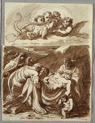 Vier Putti machen Musik, Studie nach Lodovico Carracci; Christus, Studie nach Massari von Felice Giani