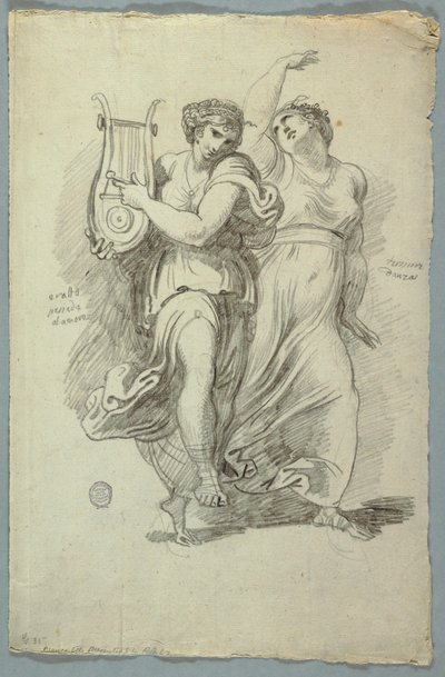 Terpsichore, Muse des Tanzes und Erato, Muse der Liebesdichtung von Felice Giani