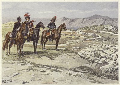 Soldaten zu Pferd beobachten Nicopolis von Felicien baron de Myrbach Rheinfeld
