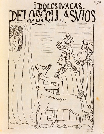 Inka opfert Lama an Idole (Gravur) von Felipe Huaman Poma de Ayala