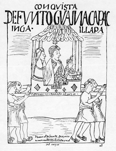 Der Körper von Huayana Capac wird von Quito nach Cuzco zur Beerdigung getragen von Felipe Huaman Poma de Ayala