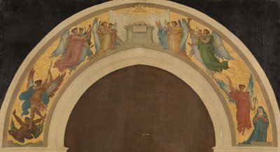 Skizze für die Dreifaltigkeitskirche: Das Osterlamm. Gruppe anbetender Engel. Der Erzengel Michael besiegt den Teufel. Die Verkündigung. Heiliger Paulus. Heiliger Petrus, ca. 1864 von Felix A.M. (after) Jobbe Duval